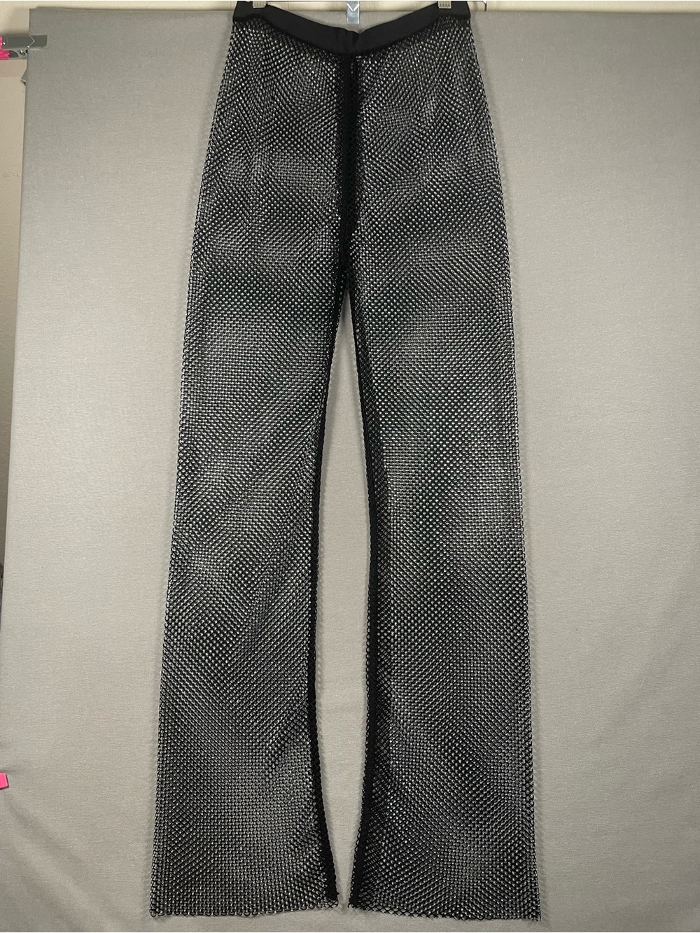 Calzedonia Black Rhinestone Mesh Wide Leg Pants Sheer Crystal Net Trousers S/M